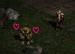 A screenshot from Diablo 2 featuring a Clay Golem.