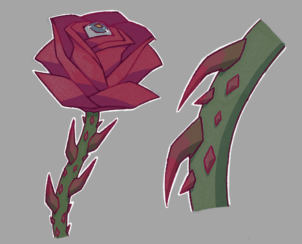 Love and Bullets concept sketch of a rose weapon